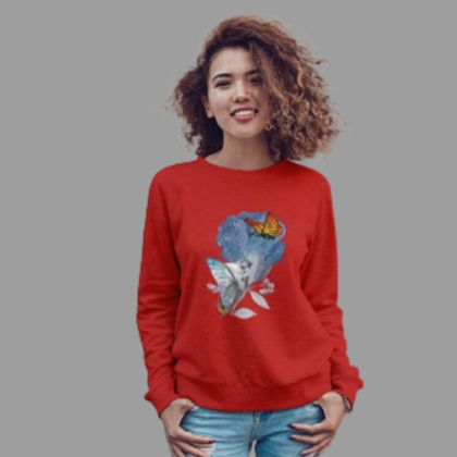 Cotton crewneck sweatshirt for women with floral accent